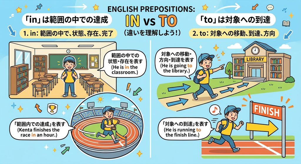 inとtoの違いを示したイラスト