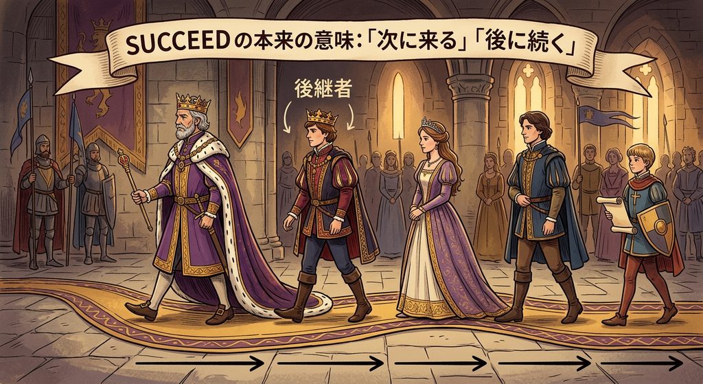 succeedの本来の意味を解説。本来は「次に来る」「後に続く」という意味。